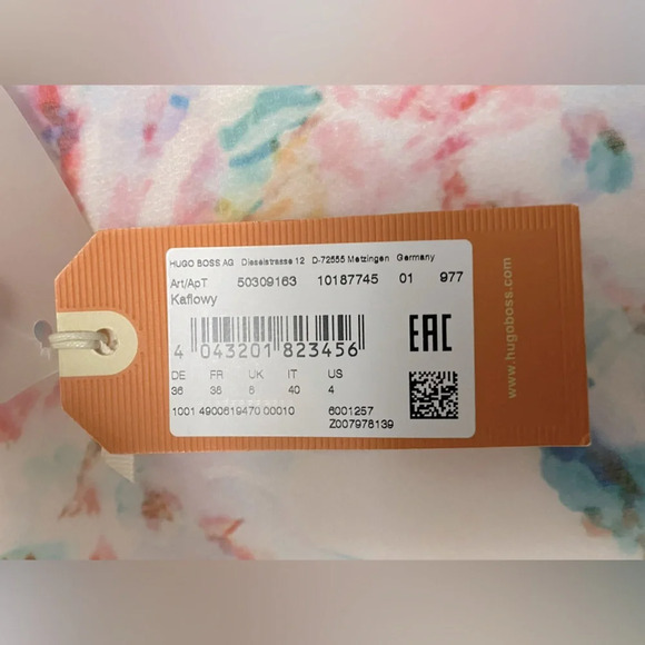 NWT Hugo Boss Orange Kaflowy Semi-Sheer Watercolor Shirt in Cream Size 4 - Picture 4 of 10